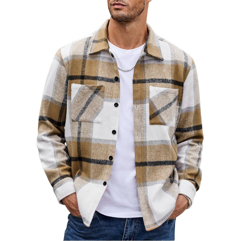 Męska Koszula Flanelowa w Kratę Vintage z Długim Rękawem 17882382Y