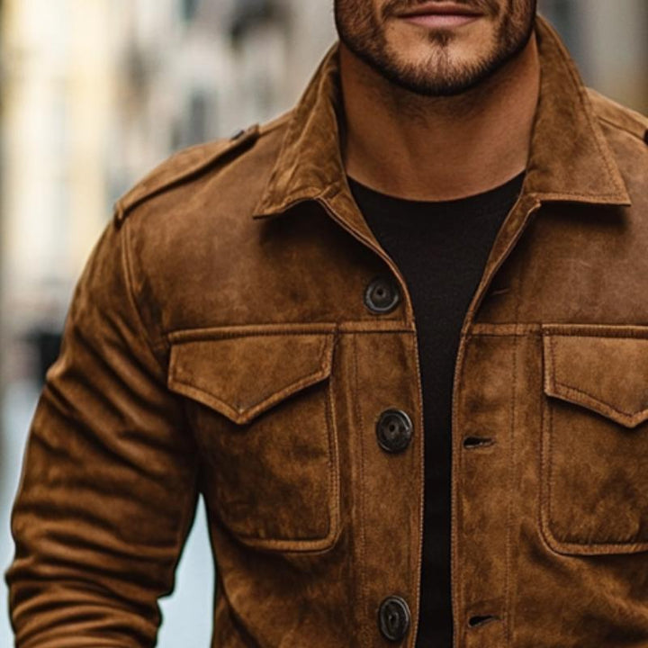 Męska Vintage Casual Suede Kurtka z Kieszeniami na Guziki 10887222TO