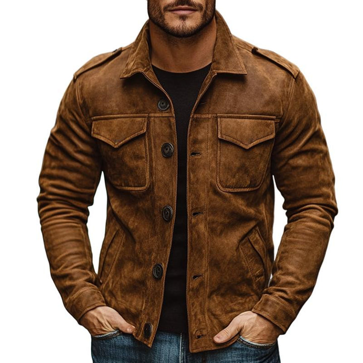 Męska Vintage Casual Suede Kurtka z Kieszeniami na Guziki 10887222TO