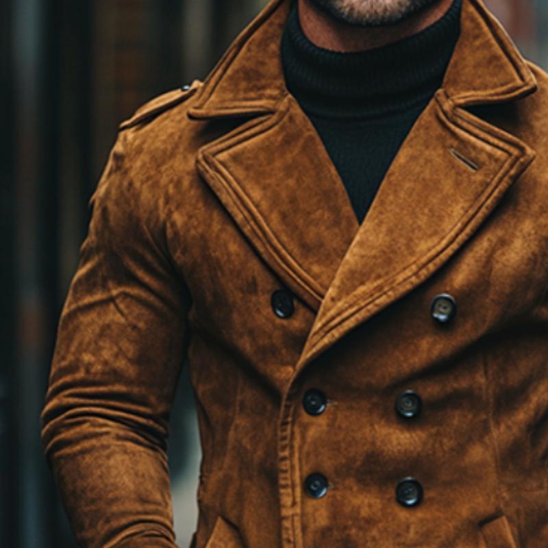 Męska Vintage Casual Suede Podwójnie Zapięta Krótka Kurtka 60639537TO